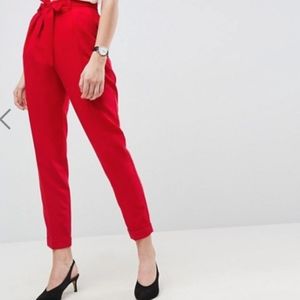 Asos Woven Peg Pants with Obi Tie - in Red